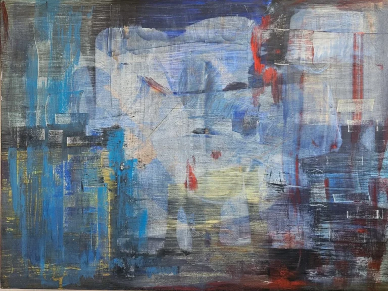 Blue World Abstraktes Acrylgemälde von Günter Huber, Zone7Art, 60x80cm, Blautöne, Kößlarn